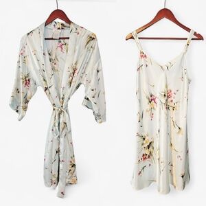 Vintage L.A. Intimates Floral Satin Slip Chemise & Matching Robe Dressing Gown M